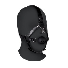 Ouch - Head Harness w Breathable Ball Gag & Nose Hooks - Black photo