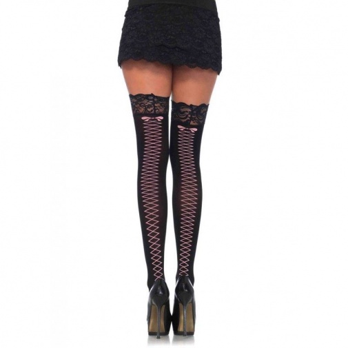 Leg Avenue - Stay Up Lace Top Sheer Thigh Highs W/ Woven Corset Backseam photo