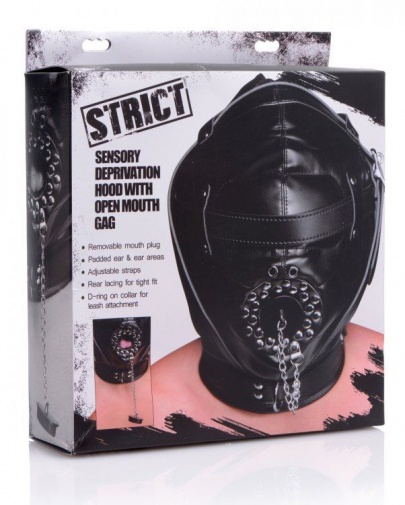 Strict - 可掲式皮革頭罩 - 黑色 照片