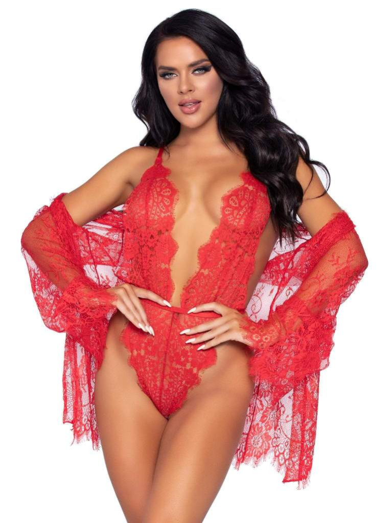 Leg Avenue - Love Affair Robe & Teddy Set - Red - L photo