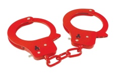 Nasstoys - Sinful Metal Hand Cuffs w Rope - Red photo