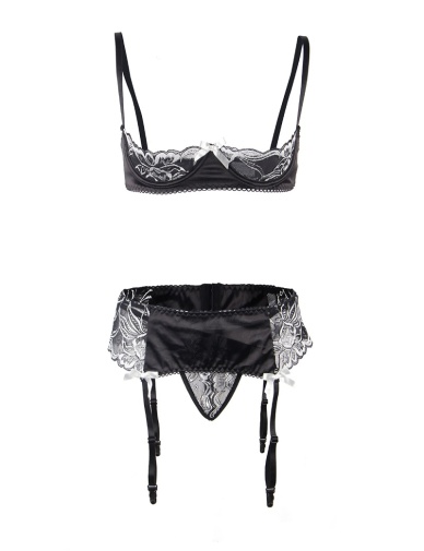 Ohyeah - Open Bra Set w Garter Panty - Black - 3XL 照片