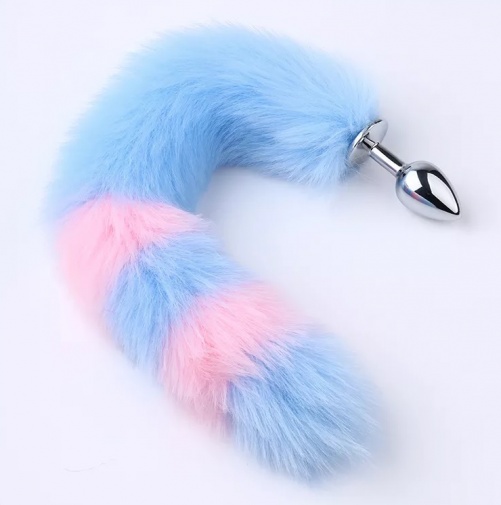 MT - 尾巴后庭塞 连狐狸耳朵, 颈圈 及 乳头夹 - 粉红色/蓝色 照片