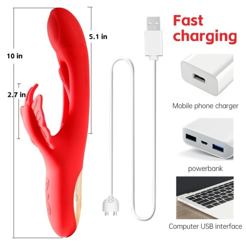 Secwell - Butterfly Flicking Rabbit Vibrator - Red photo