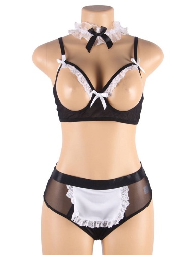 Ohyeah - Maid Open Bra Set - Black - XL photo