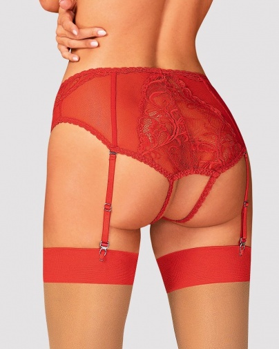Obsessive - Dagmarie 吊襪帶內褲 - 紅色 - 中碼/大碼 照片
