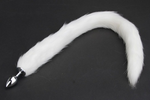 S&M - Small Silver Butt Plug - Long White Furry Tail photo