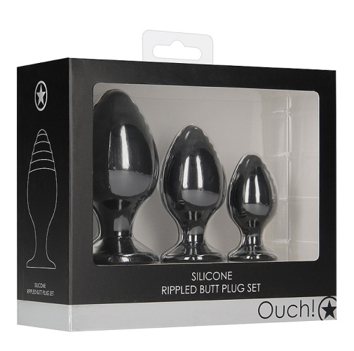 Ouch - Rippled Butt Plug Set - Black photo