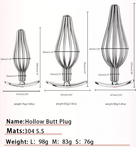 MT - Hollow Anal Plug L - Silver photo