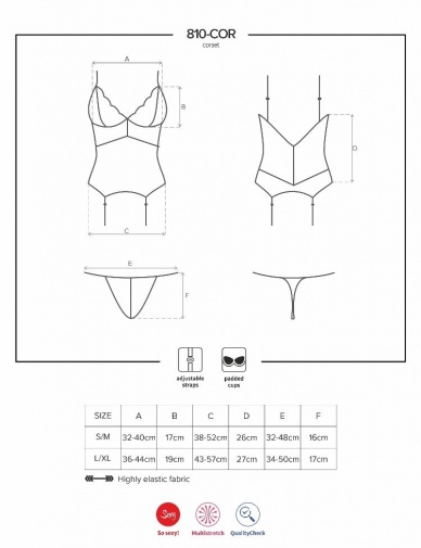 Obsessive - 810-COR 紧身胸衣和丁字裤 - 黑色 - L/XL 照片