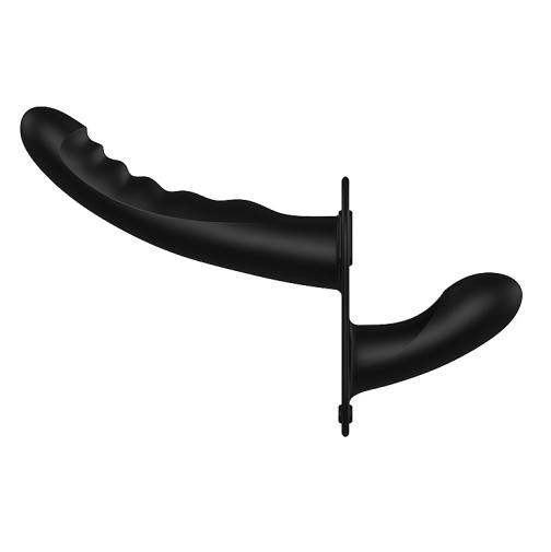 Ouch - Dual Vibro Ribbed Strap-On - Black photo