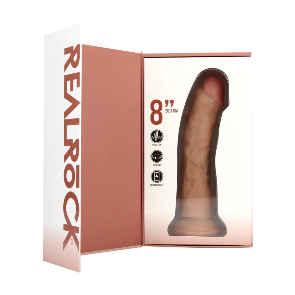 Enjoy yourself to the fullest with this firm and soft-to-tou... RealRock - 8" Rotating Vibro Curve Dildo - Caramel photo-6