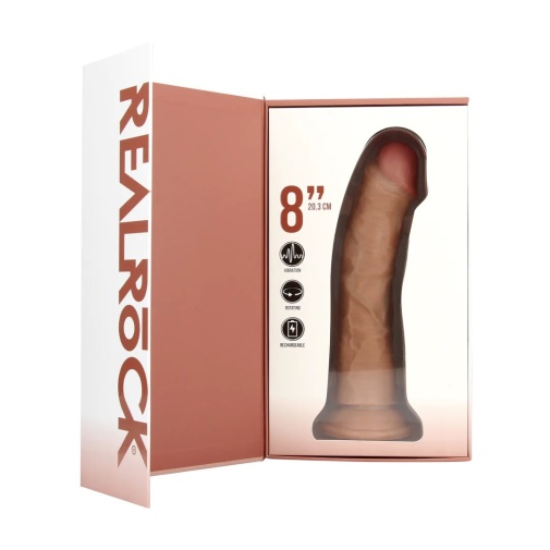 RealRock - 8" 旋轉震動弧形仿真假陽具 連陰囊 - 焦糖色 照片