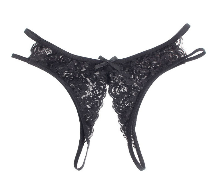 Ohyeah - 开裆蕾丝内裤 - 黑色 - 大码 照片