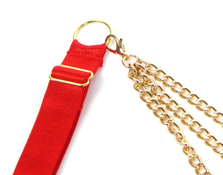 Ohyeah - 锁链心型网状内衣套装 - 红色 - 大码 照片