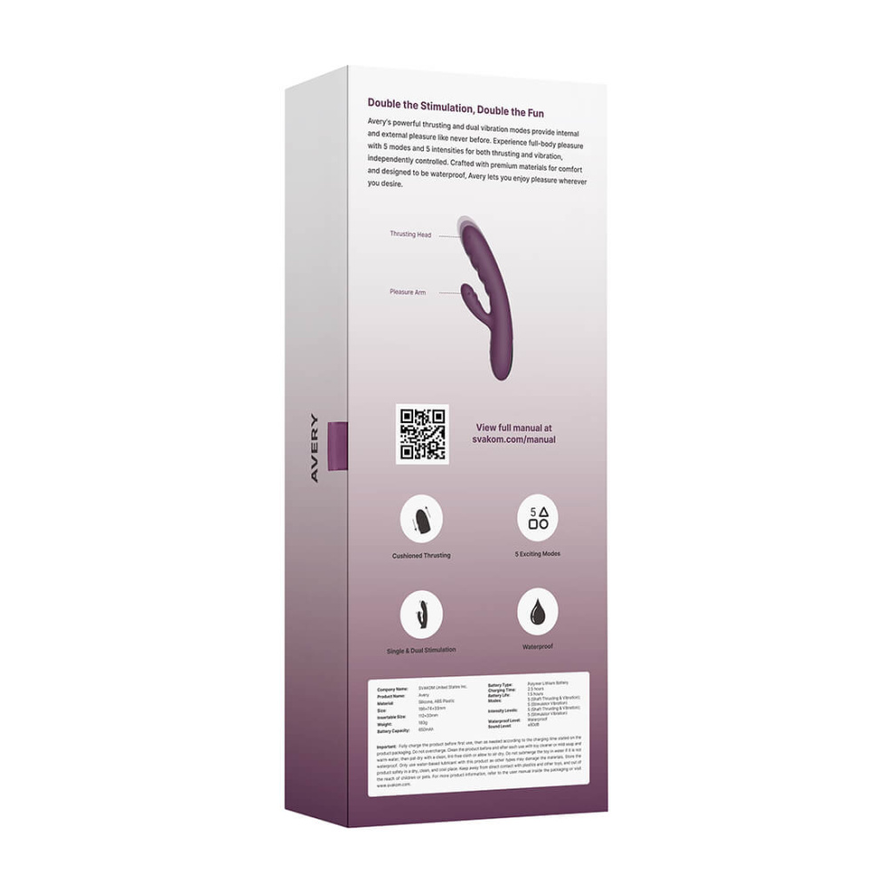 SVAKOM - Avery Thrusting Rabbit Vibrator - Lilac photo-8