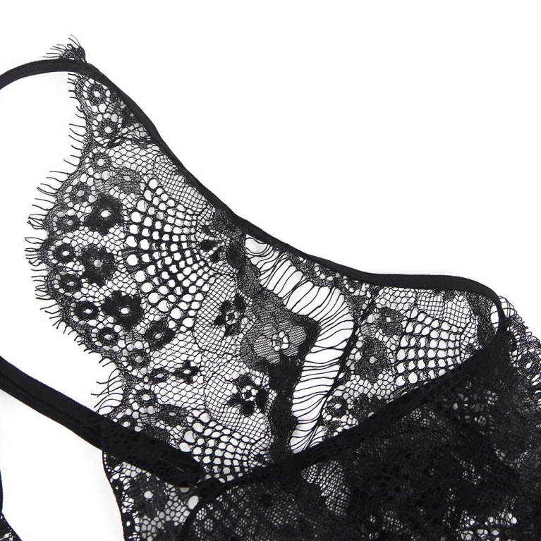 Ohyeah - Lace Floral Sheer Teddy - Black - M photo