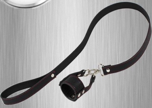 XFBDSM - Bondage Leather Cock Restraint Harness with Lead photo