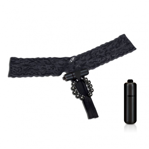 Hustler - Vibrating Lace Thong With Stimulating Beads - Black - SM photo