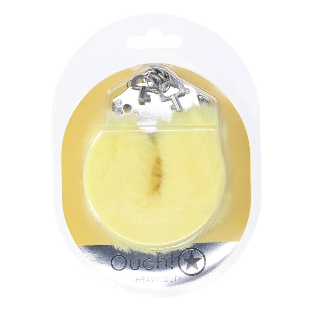 Enhance your intimate moments with these playful, Heavy-duty... Ouch - Heavy-Duty Fluffy Hand Cuffs - Yellow photo-2