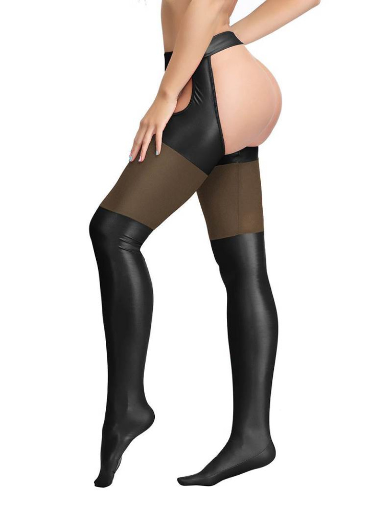 Ohyeah - Faux Leather Stockings - Black - M photo