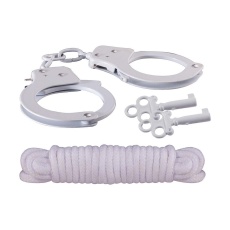 Nasstoys - Sinful Metal Hand Cuffs w Rope - White photo