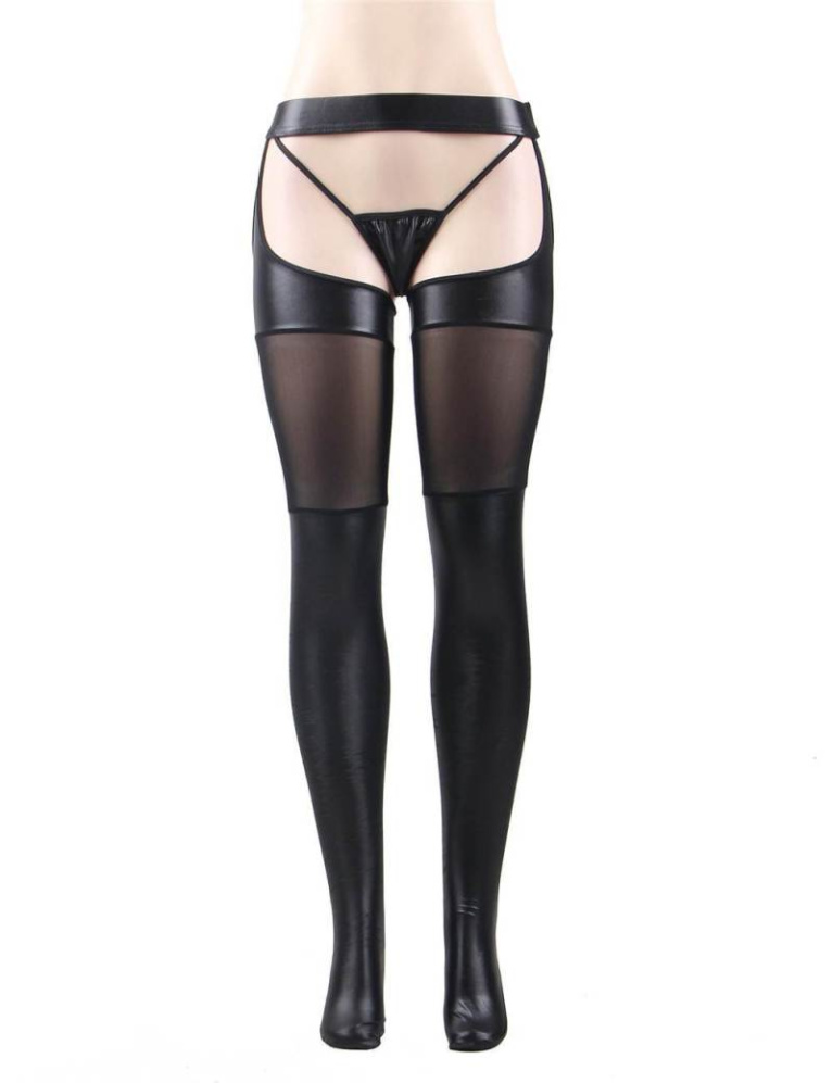 Ohyeah - Faux Leather Stockings - Black - M photo
