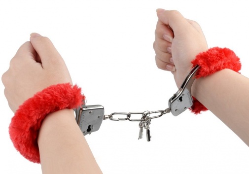 Toynary - SM02 Fuzzy Metal Handcuffs - Red photo