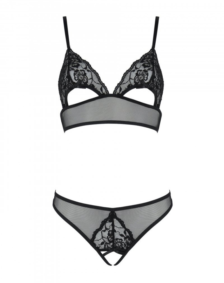 Passion - Christa Set w Open Bra - Black - S/M photo