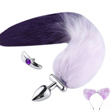 MT - Screwed Tail Plug with Cat Ears - White & Purple photo