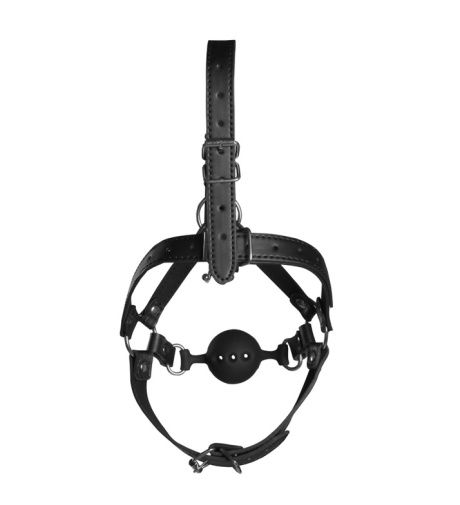 Ouch - Head Harness w Breathable Ball Gag & Nose Hooks - Black photo