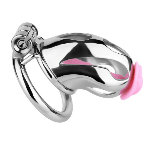 FAAK - Metal Chastity Cage 312 w Catheter M - Pink photo