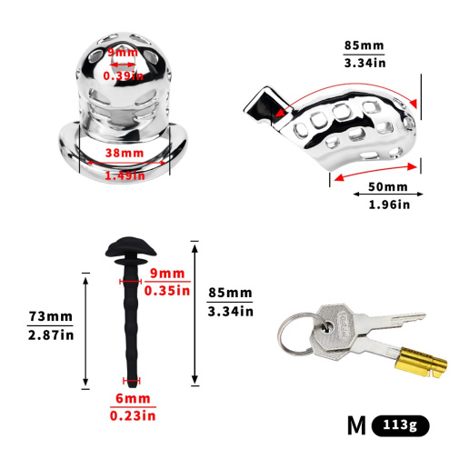 FAAK - Metal Chastity Cage 243 w Catheter M - Black photo