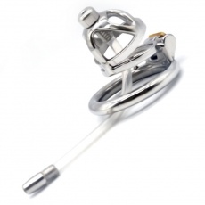 FAAK - Chastity Cage 04 w Catheter 45mm - Silver photo