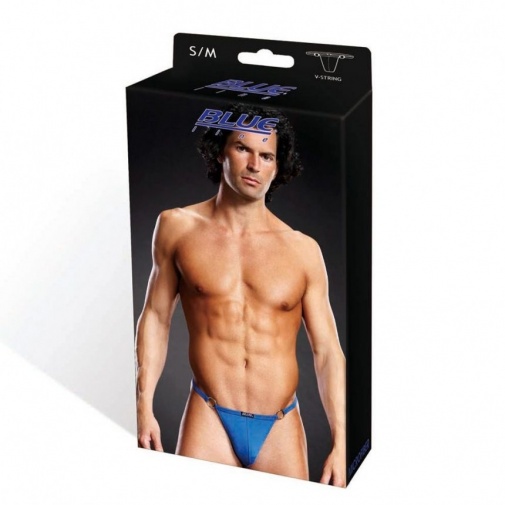 Blueline - Microfiber V-String with Metal Rings Blue - S/M photo
