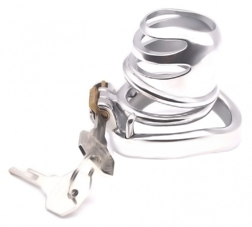 FAAK - Chastity Cage 13 w Curved Ring 45mm - Silver photo