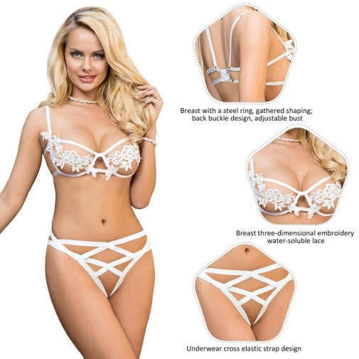 Ohyeah - Embroidery Underwire Set - White - XL photo