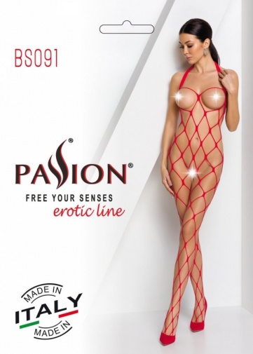 Passion - 魚網露乳連體全身內衣 BS091 - 紅色 照片