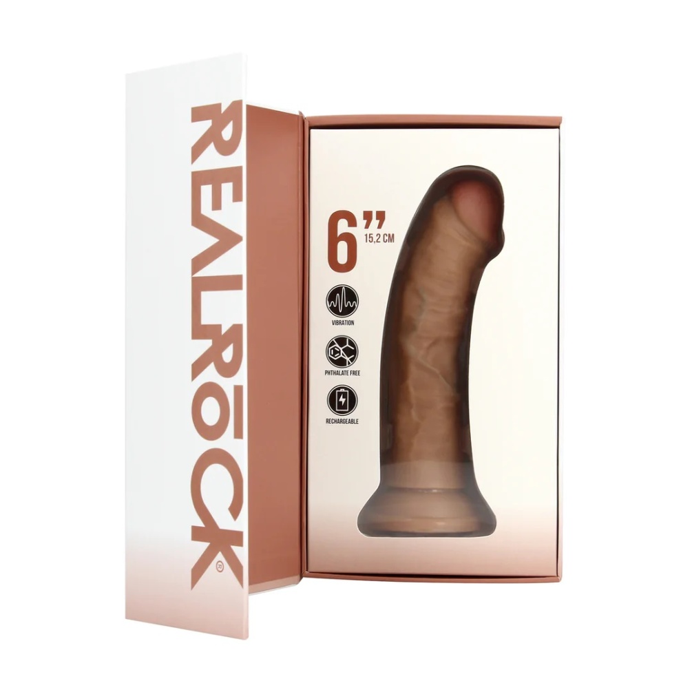 Enjoy yourself to the fullest with this firm and soft-to-tou... RealRock - 6" Vibro Curve Dildo - Caramel photo-6