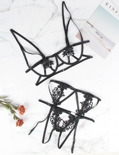 Ohyeah - Embroidery Bra Set - Black - XL photo