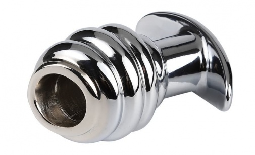 MT - Hollow Ribbed Anal Plug - Silver photo