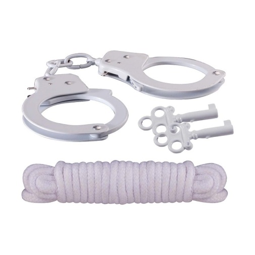 Nasstoys - Sinful Metal Hand Cuffs w Rope - White photo