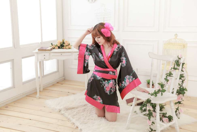 SB - Kimono S124 - Black/Pink photo