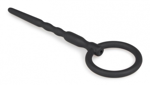 Sinner Gear - Silicone Penis Plug w Pull Ring - Black photo