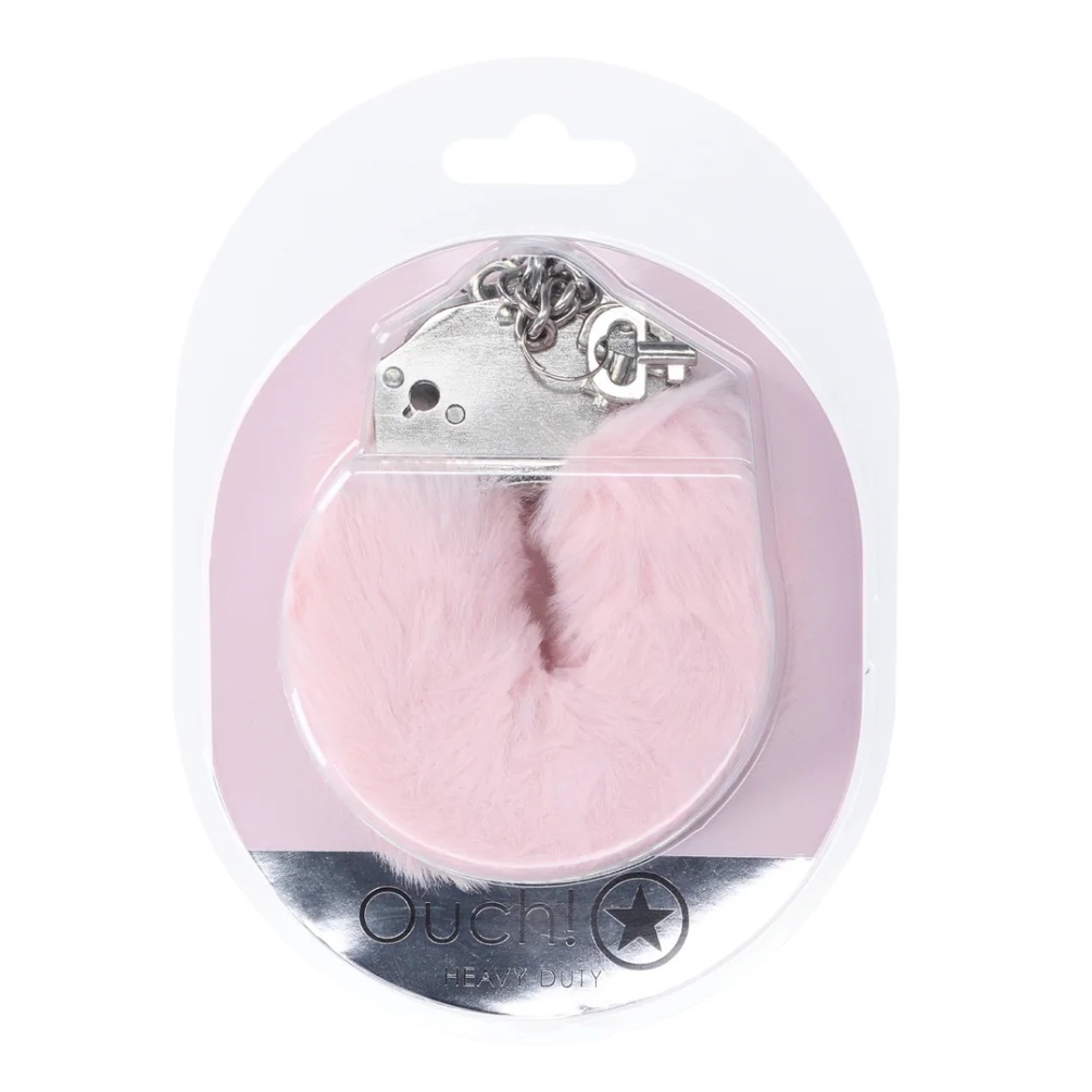Enhance your intimate moments with these playful, Heavy-duty... Ouch - Heavy-Duty Fluffy Hand Cuffs - Powder Pink photo-2
