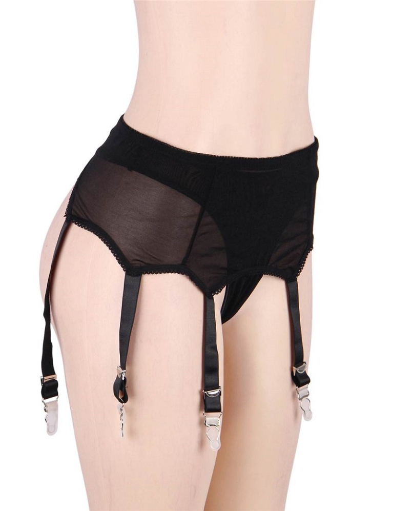 Ohyeah - Lace Garter Panty - Black - M photo