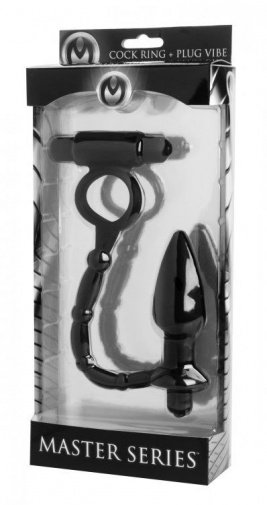 Master Series - Viaticus Vibrating Cock Ring with Anal Vibe Plug - Black photo