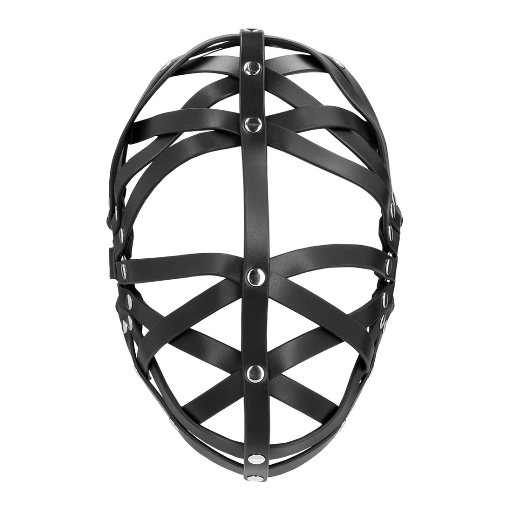 This Leather Mask is a serious addition to any BDSM lover Ouch - Cage Face Mask - Black photo-3