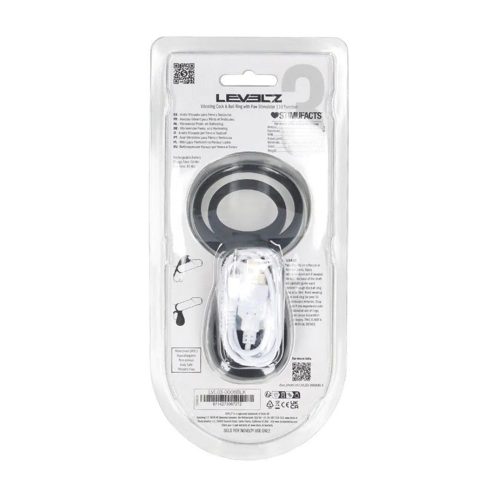 Levelz - Vibro Ring w Paw Stimulator - Black 照片-5