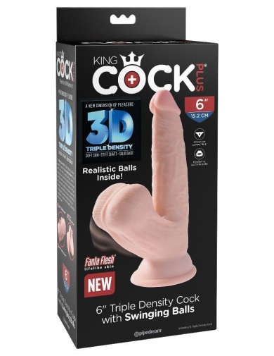 King Cock - 3D Cock Swinging Balls 6" - Flesh photo